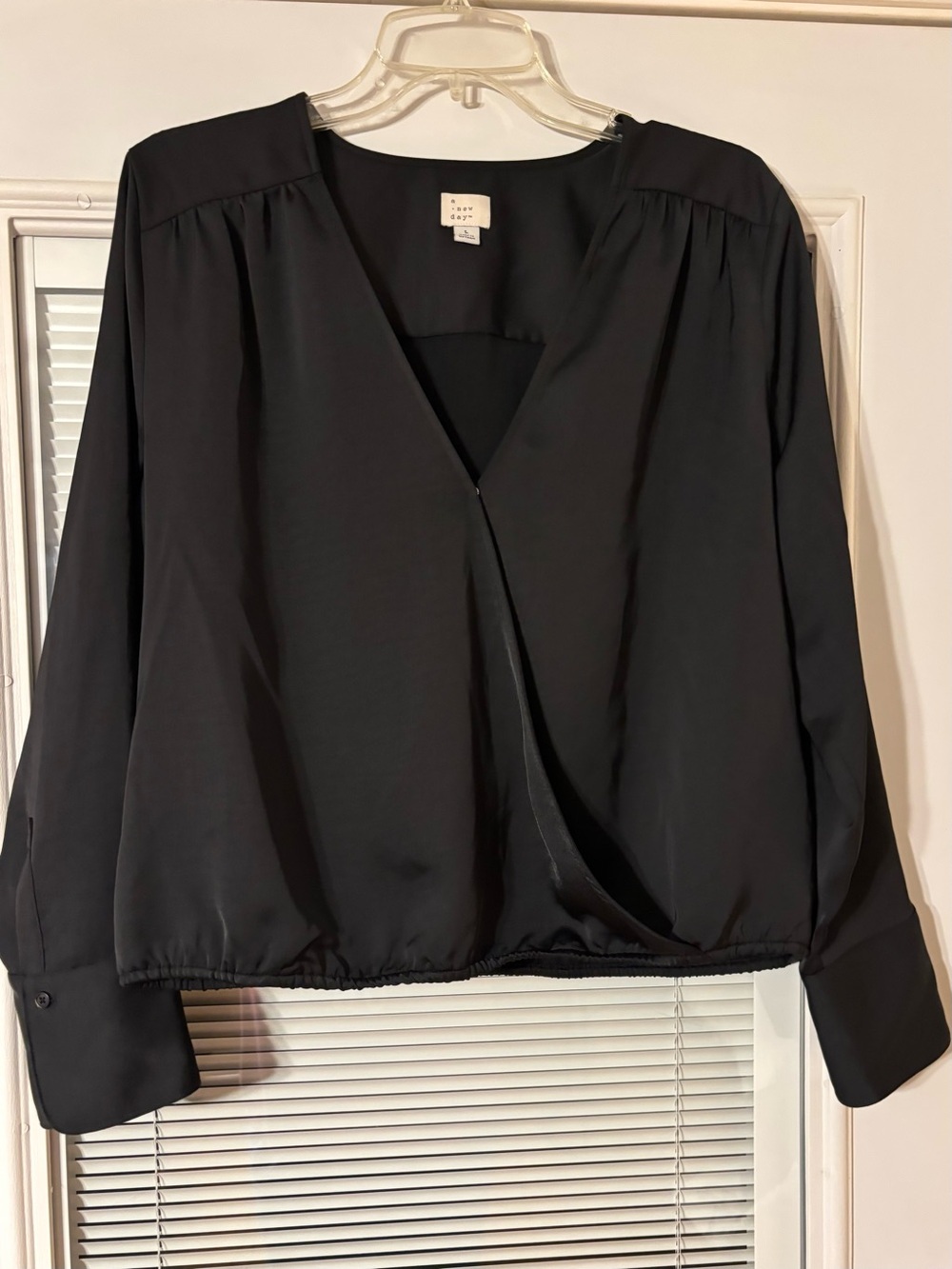 a new day Black Surplice Long-Sleeve Blouse